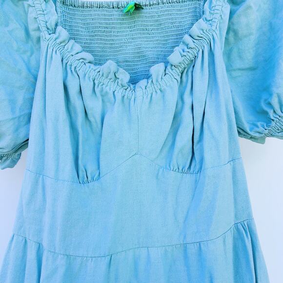 Farm Rio Puff Sleeve Maxi Dress Backless Cut Out Blue Prairie Large - Picture 7 of 10